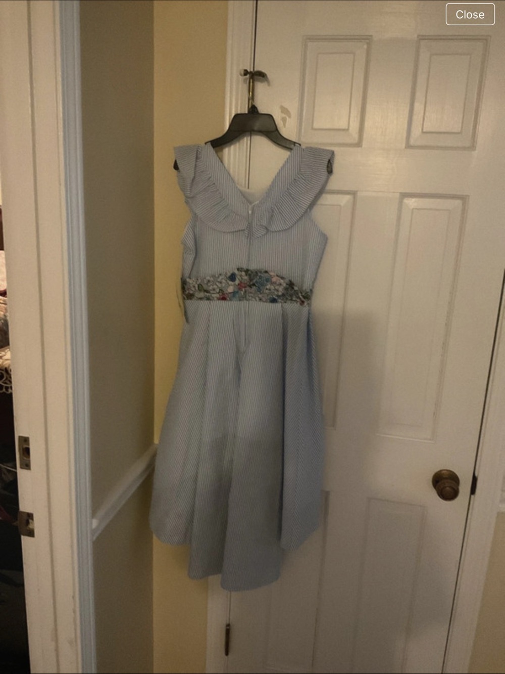 Rare Editions Light Blue Striped Dress with Floral Waistband